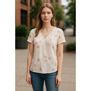 NEW Daniel Rainn Womens Cute Floral Print Blouse Size PM White Pink Resort Wear